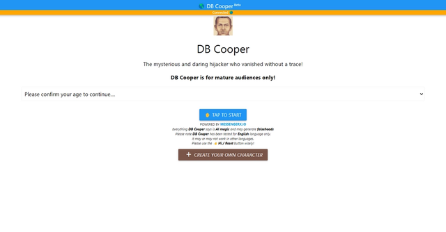 DB-cooper - AI-powered tool for exploring the mysterious hijacker DB Cooper through interactive storytelling and information generation.