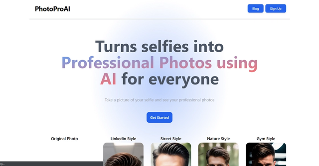 PhotoProAI - Transforming selfies into professional portraits in various styles, saving time and money on professional photography.