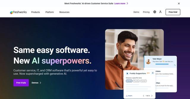 Freshworks - Solutions for different aspects of customer service, IT service management, CRM, and marketing automation.