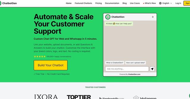 ChatbotGen - Create custom ChatGPTs for websites and WhatsApp without coding.