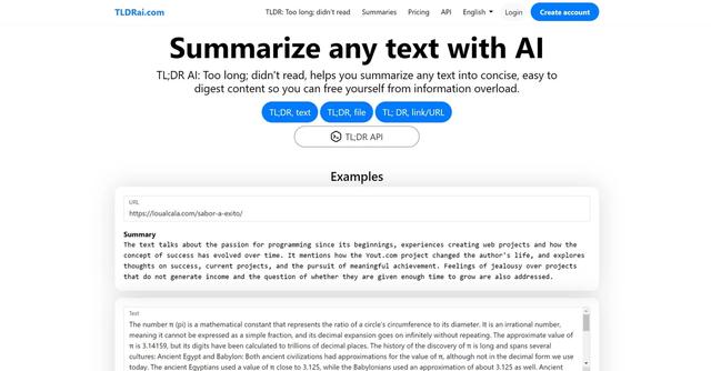 TLDRAI - Concise and easy-to-digest summaries of lengthy texts, files, and URLs.