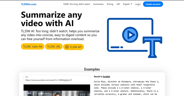 Tldwai - Efficiently summarizes videos, providing users with key points and highlights