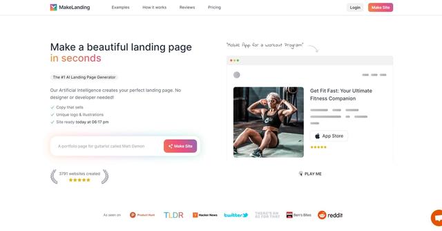 Makelanding - Landing page generator that enables users to create stunning landing pages quickly and effortlessly