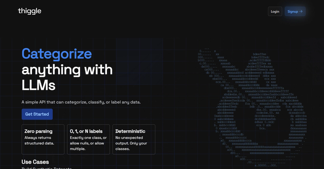 Thiggle - API tool for categorizing and labeling data without the need for data parsing, providing precise and structured outputs.