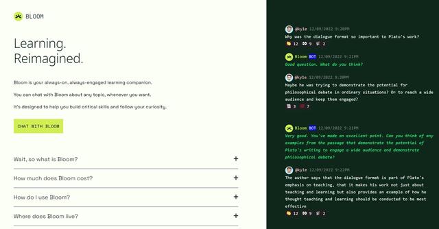 Bloom AI - Learning companion accessible through Discord, designed to provide personalized tutoring and promote critical skill development.