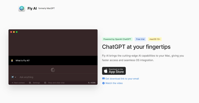 Fly AI - Convenient access to OpenAI's ChatGPT directly from the Mac operating system.
