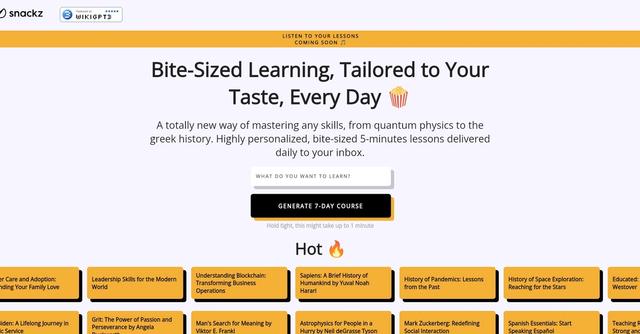Snackz - Offers personalized and bite-sized learning plans across various topics.