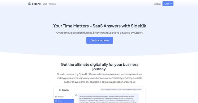 SideKik - Offers instant support and in-context solutions for complex application challenges, serving as a digital ally for businesses to enhance efficiency and effectiveness.