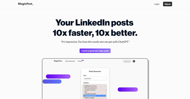 MagicPost - MagicPost makes your LinkedIn posts 10x faster and 10x better.