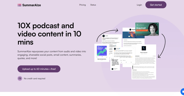 SummarAIze - Content repurposing tool that turns your audio and video content into engaging social posts, email content, summaries, quotes, and more in just 10 minutes.