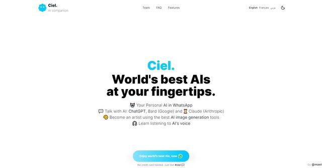 Ciel Chat - Seamlessly integrates with WhatsApp, enhancing productivity, creativity, and knowledge within the familiar messaging platform.