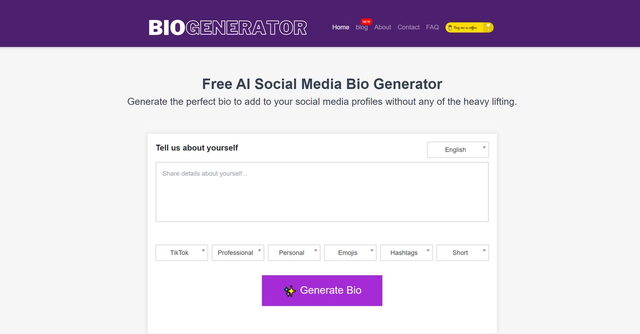 Social Media Bio Generator - Craft unique and engaging biographies for social media profiles.