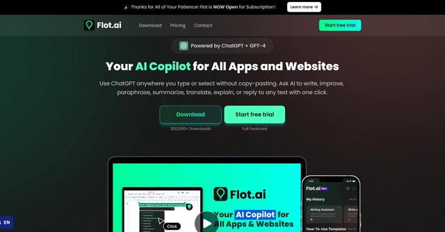Flot AI - Ask AI to write, improve, paraphrase, summarize, translate, explain, or reply to any text with one click.