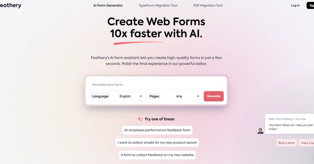 Feathery - Users can design forms in seconds without coding or design skills.