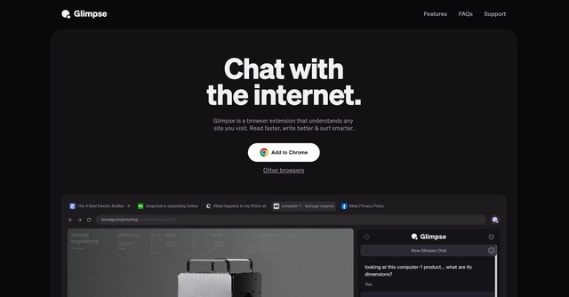Glimpse - Seamless browsing experience with conversation, writing, and editing assistance.