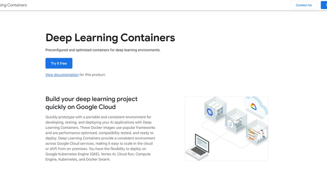 Google Deep Learning Containers - Prepackaged and optimized deep learning containers for developing, testing, and deploying AI applications on TensorFlow, PyTorch, and scikit learn.
